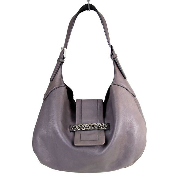 CALVIN KLEIN GRAY GENUINE LEATHER SHOULDER BAG HANDBAG SATCHEL TOTE HOBO PURSE - Picture 1 of 15